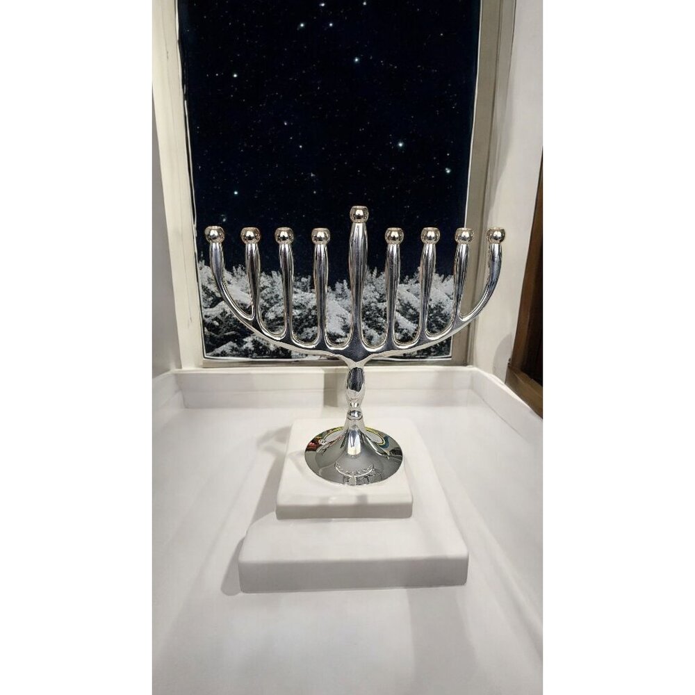 Shiny Silver Hanukah Menorah 9.5" X 9.75" - Bling for Your Festival Fling!